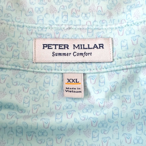 Peter Millar Summer Comfort Polo Blue Cocktail Drink Print Performance Sz 2XL - Picture 4 of 7